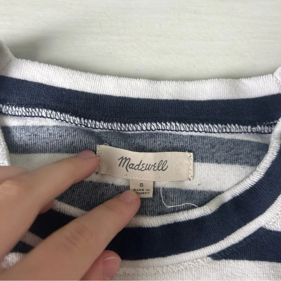 ‼️Madewell Velour Blue and White Striped Nautical Classic T-Shirt Size Small - Picture 3 of 5